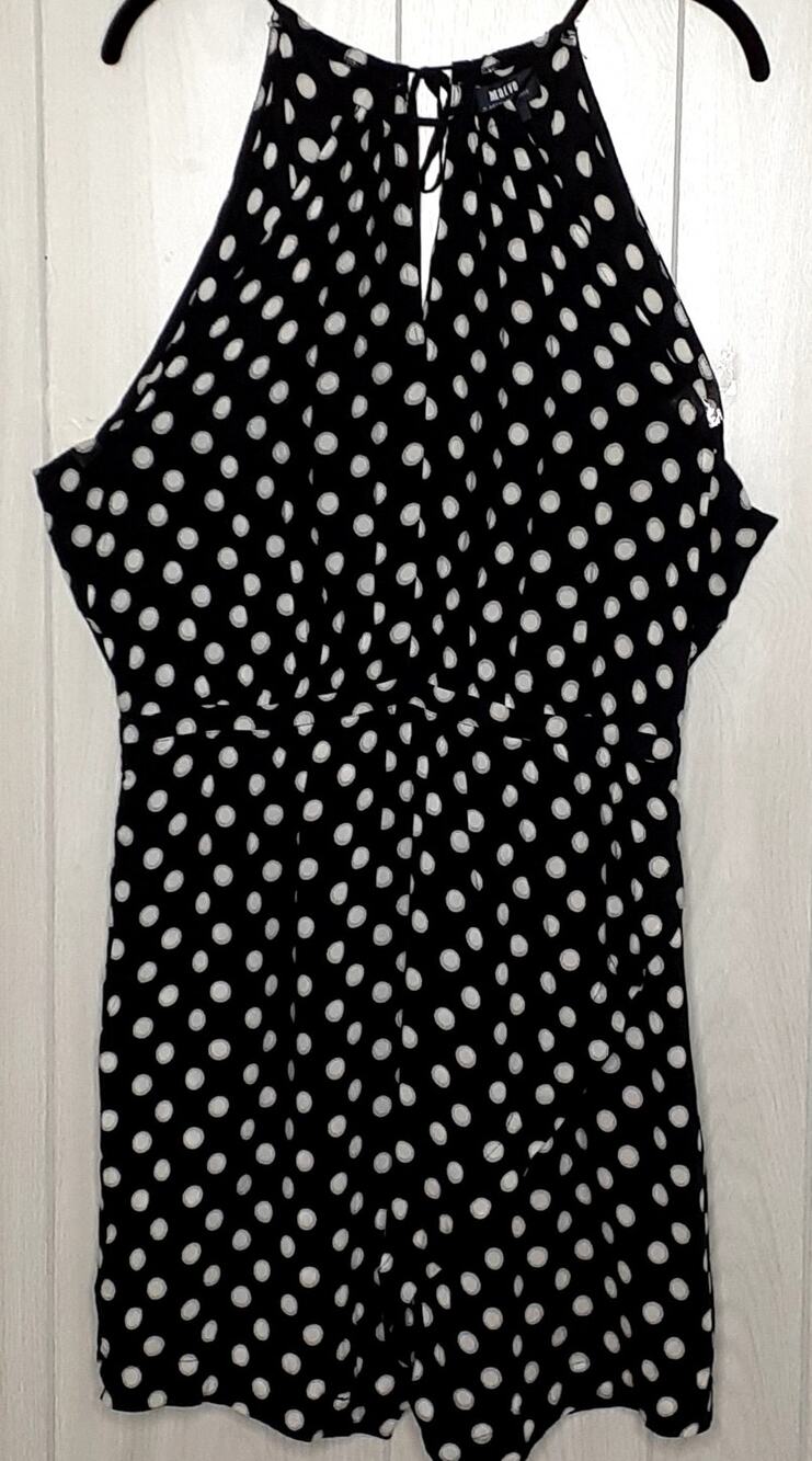 Anthropologie Maeve Navy & White Polka Dot Mini Dress Size Large Petite NWT